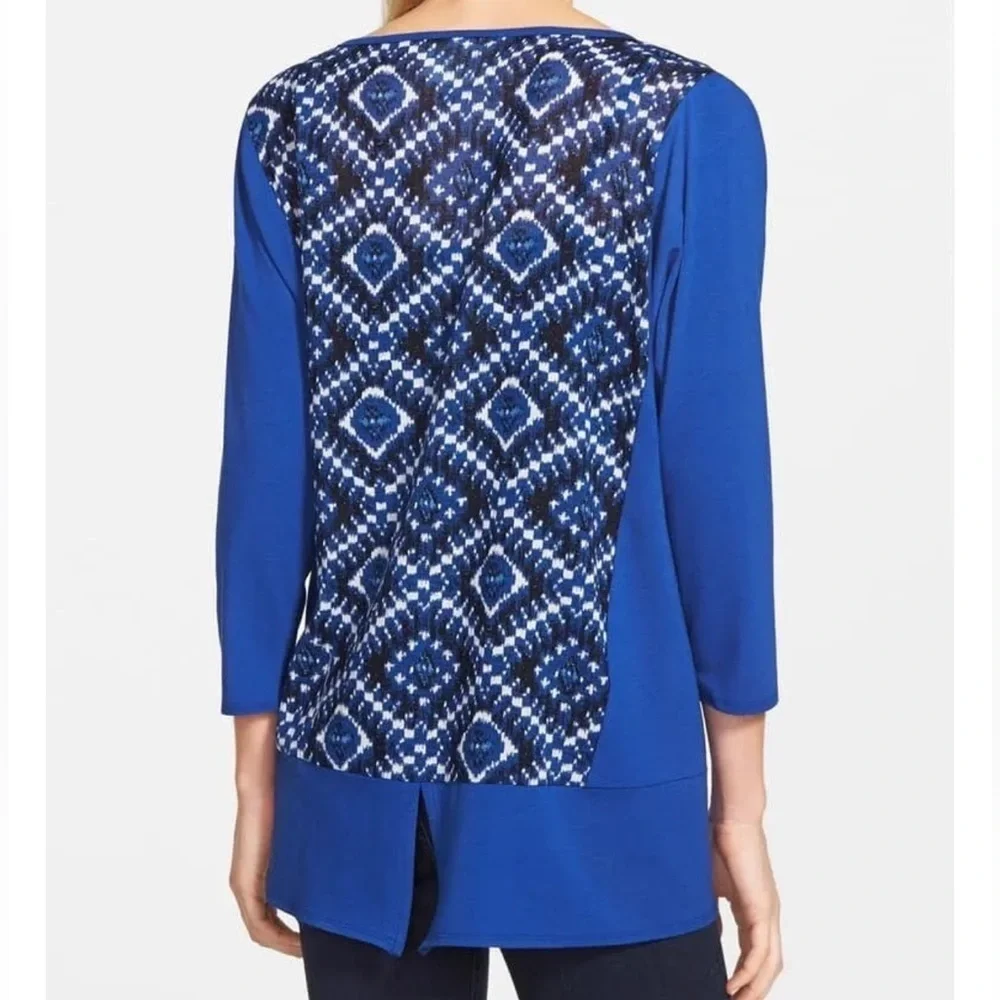 Vince Camuto Tunic Top Womens Size Small Blue Ikat 3/4 Sleeves - Picture 8 of 9